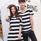 Couple Short Sleeves Striped T-shirt / T-shirt Dress