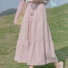 Tiered Midi A-line Skirt Pink - One Size