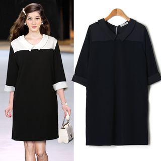 3/4-sleeve Color-block A-line Dress