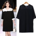 3/4-sleeve Color-block A-line Dress
