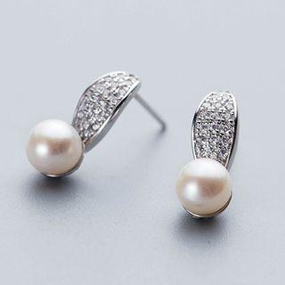 Sterling Silver Pearl Rhinestone Earring