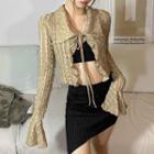Bell-sleeve Textured Tie-front Light Jacket