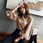 Puff-sleeve Mock Neck Top