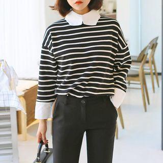 Contrast-collar Stripe Top