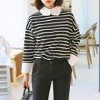 Contrast-collar Stripe Top