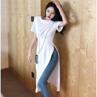 Slited Long T-shirt White - One Size