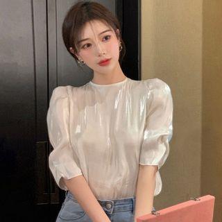 Short-sleeve Satin Blouse White - One Size