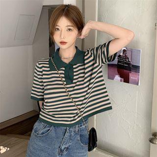 Short-sleeve Collar Stripe T-shirt