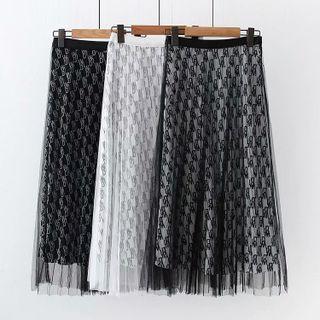 Patterned Mesh Midi A-line Skirt