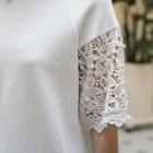Lace-sleeve Faux-pearl Top