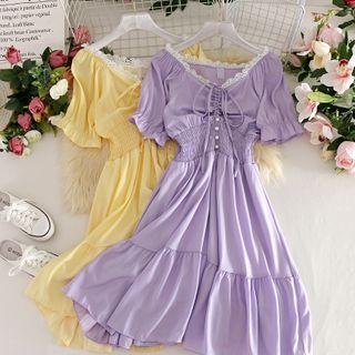 Lace Up Plain Dress