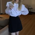 Long-sleeve Wide Collar Blouse / Mini A-line Skirt