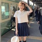 Short-sleeve Moon Embroidery T-shirt White - One Size