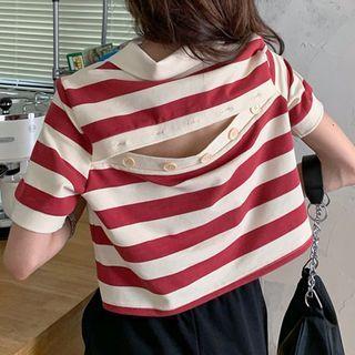 Short-sleeve Striped Polo Shirt / Plain T-shirt