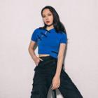 Chinese-style Frog-button Crop Top With Pouch