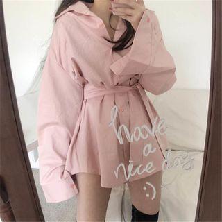 Batwing-sleeve Shirt Dress Pink - One Size