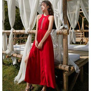 Halter Sleeveless A-line Maxi Dress