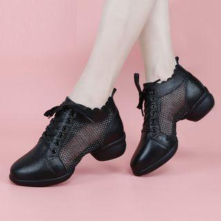 Genuine Leather Mesh Panel Dance Shoes