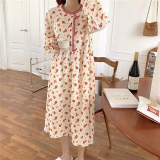 Long-sleeve Floral Print Midi Sleep Dress