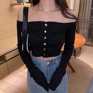 Off-shoulder Button-front Cropped Top