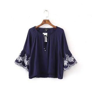 Bell-sleeve Embroidered Top
