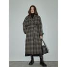 Plaid Woolen Long Trench Coat Black - One Size