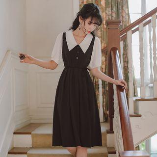 Short-sleeve Two Tone Polo Midi Dress