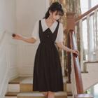 Short-sleeve Two Tone Polo Midi Dress
