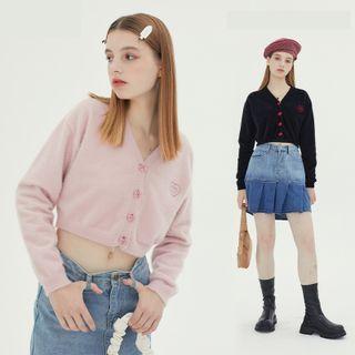 Fluffy Heart Logo Crop Cardigan