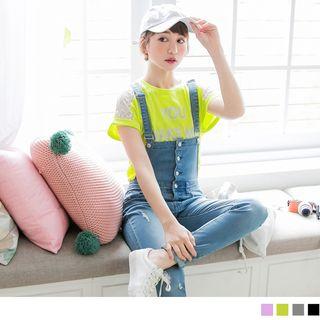 Letter Print Lace Panel Short Sleeve T-shirt
