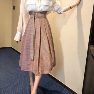 Shirt / Plaid Midi Skirt / Set