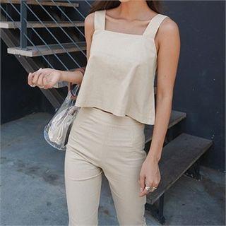 Set: Sleeveless Cropped Top + Boot-cut Pants