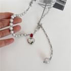 Heart Pendant Faux Pearl Stainless Steel Choker 1 Piece - Silver - One Size