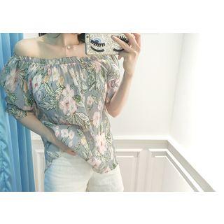 Off-shoulder Floral Print Blouse