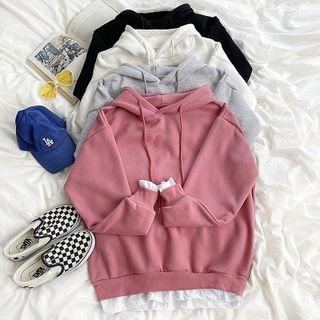 Long-sleeve Plain Mock Two-piece Hoodie
