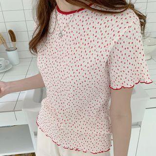 Lettuce-edge Floral Ringer T-shirt