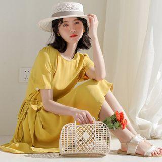 Plain Short Sleeve Mini Dress Yellow - One Size