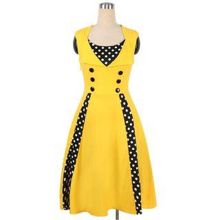 Polka Dot Panel Sleeveless A-line Dress
