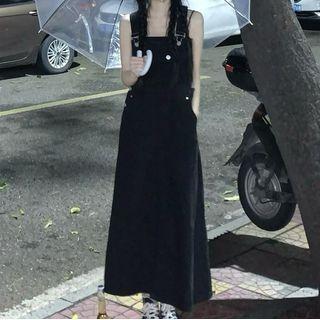 Wide Strap Buckled Midi Denim Dress