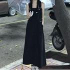 Wide Strap Buckled Midi Denim Dress
