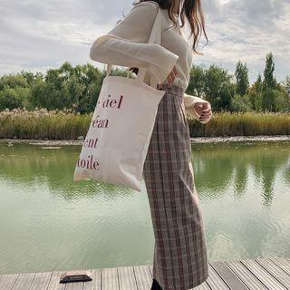 Woolen Plaid Long Skirt Brown - One Size