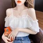 Puff-sleeve Cold-shoulder Ruffled Blouse