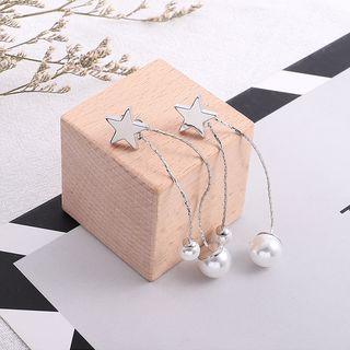 Alloy Star & Bead Dangle Earring Silver - One Size