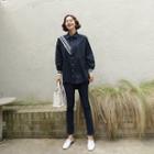 Contrast-trim Dip-back Shirt Navy Blue - One Size