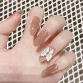 Cat Eye Stone Butterfly Pointed Faux Nail Tips 153 - Glue - As Shown In Figure - One Size