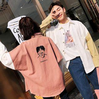Couple Matching Color Block Buttoned Jacket