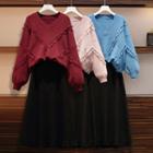 Fringed Trim Sweater / Midi A-line Skirt / Set