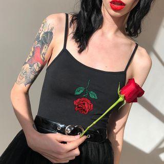 Spaghetti Strap Rose Embroidered Top