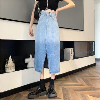 Ombre Denim Midi Skirt