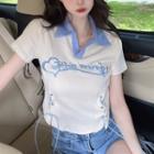 Short-sleeve Collar Lettering Top